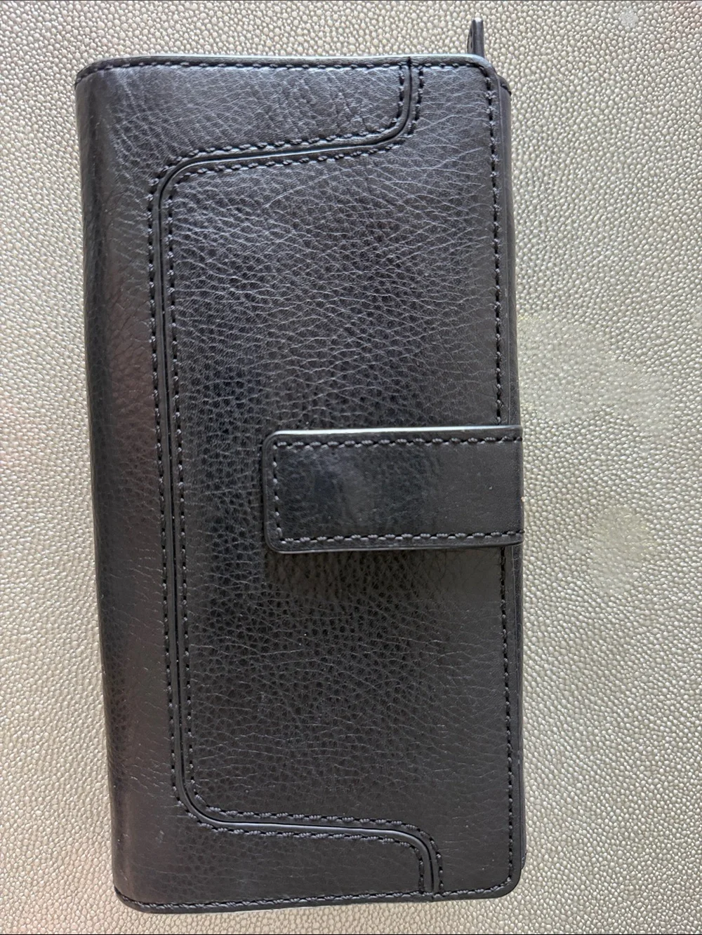 Michael Kors Black Leather Zip Continental Wallet with Silver Plaque